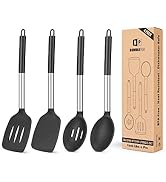 Pack of 4 Silicone Cooking Utensils Set, Non Stick Large Solid Spatulas, Heat Resistant Black Slo...