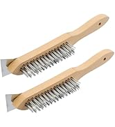 MAXMAN Stainless Steel Wire Scratch Brush, 12 Inch Wooden Handle Wire Brush with Metal Scraper, H...