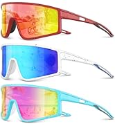 Kegrimi 3 Pack Kids Sunglasses Youth Baseball Sunglasses for 3-12 Boys Girls Sports Cycling Runni...
