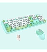 2.4G Full-Size Wireless Keyboard and Mouse Combo, Multi-Color Typewriter Style Round Keycap, Cute...