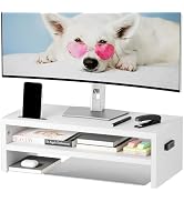BONTEC Wood Monitor Stand Riser, 2-Tier Desktop Organizer with Storage, Ergonomic Computer Stand ...