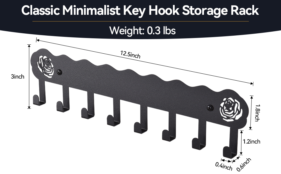 Large-sized design with 8 thickened hooks to accommodate diverse key storage needs.