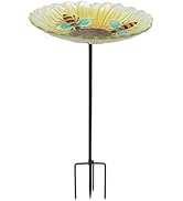 DREAM GARDEN Glass Bird Baths, Outdoor Flower Bird Bath Tray Garden Yard Decoration, Yellow