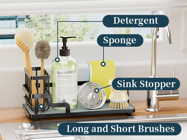 dish brush holder, kitchen sink organizer