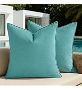 Fancy Homi Pack of 2 Waterproof Soft Chenille Decorative Outdoor Throw Pillow Covers Solid Turquo...