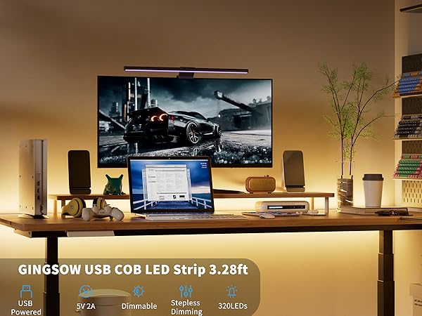 gingsow usb cob led strip light