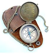 ANTIQUANA Brass Compass Unique Print Go Confidently Quote Compass With Leather Case Antique Brass...