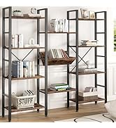 Shintenchi Industrial Bookcase,71.6” Triple 4 Tier Bookshelf with 11 Open Display Shelves,Large E...