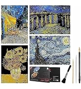 Scratch Painting, 4 Pack Van Gogh Scratch Art Rainbow Paper for Adults and Kids, DIY Art Craft Ni...