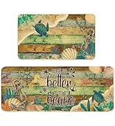 Cusugbaso Beach Kitchen Mats Set of 2, Nautical Kitchen Decor Rugs, Blue Anchor Ocean Nautical De...