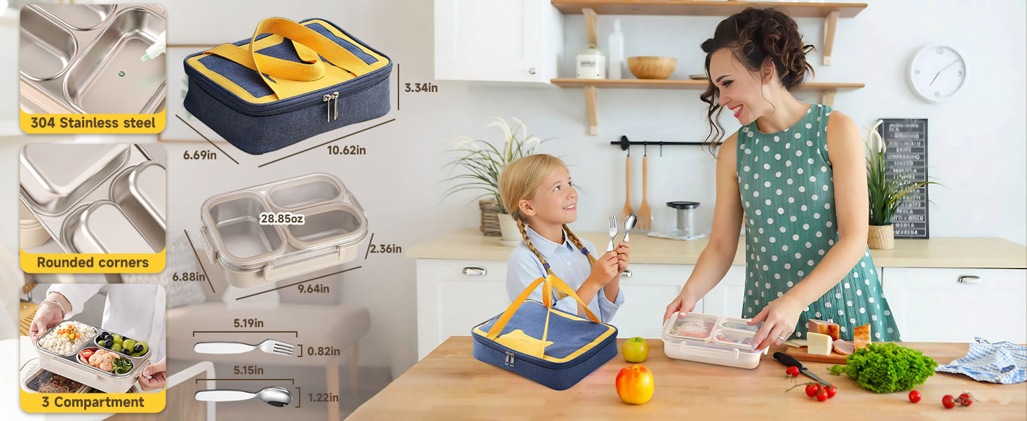 Stainless steel bento lunch box set for kid