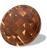 End Grain Butcher Block Round 12 IN, Premium Acacia Wood Cutting Board with Juice Groove, TJ POP ...