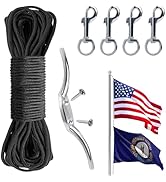 Flag Rope and Clips Kit - 100ft Flag Pole Rope Halyard with Cleat Hook &amp; 4 Pcs Swivel Snap Clips ...