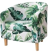 hyha 2 Pieces Printed Tub Chair Slipover with Cushion Cover, Removable Stretch Club Chair Cover f...