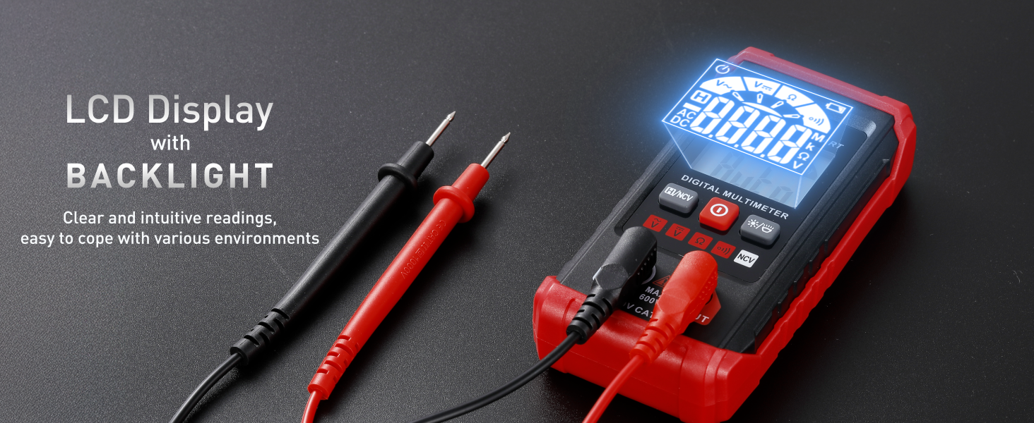 LCD Display with Backlight Clear and intuitive readings, easy to cope with various environments