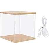 MECCANIXITY Acrylic Display Case, 6x6x10 Inches, LED Lighted, Clear, Square, Tabletop Mount
