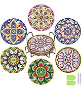 AUAUY 6 PCS Diamond Painting Coasters with Holder, DIY Mandala Coasters Diamond Painting Kits DIY...