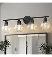 L LOHAS LED Black Bathroom Light Fixtures Over Mirror, 4-Light Vanity Light Fixtures with Clear G...