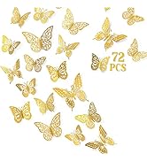 72 Pcs Butterfly Wall Decor Stickers, 6 Styles Gold Butterfly Decorations, 3 Sizes 3D Butterfly P...