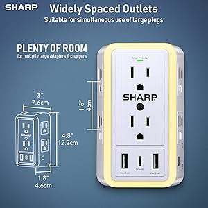 power strip surge protector outlet cord usb extension plug wall flat adapter multi extender