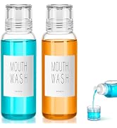 VITVITI Glass Mouthwash Dispenser for Bathroom, 10 OZ Mouth Wash Container Bottle with Lid Cup, C...