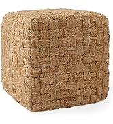 Casafield Seagrass Cube Ottoman, 18" W x 18" D x 18" H Square, Handwoven Pouf Ottoman Footrest, I...