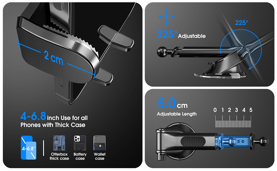 APPS2Car mount arm, adjustable with 225° range for ideal viewing angles