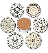 Baalaka Drink Coasters Set of 6 with Holder, Ceramic Absorbent Coasters for Drinks, Boho Coasters...