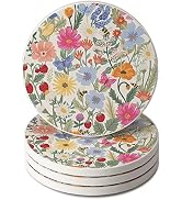 Thirstystone Wild Meadow Floral 4 Pack Round Absorbent Stone Coasters with Protective Cork Backin...