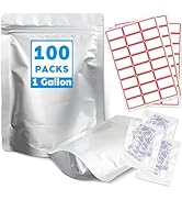 Cloudslucky Mylar Bags 1Gallon 100PCS 14"X10" for Food Storage with Oxygen Absorbers&amp;Labels,10Mil...