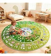 Kids Educational Area Rug for Playroom,Round ABC Alphabet Animals Fruits &amp; Seasons Learning Rug,N...