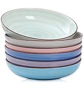 Selamica Porcelain 26 Ounce Salad Pasta Bowls, 8 inch Wide and Shallow Serving bowls, Microwave &amp;...