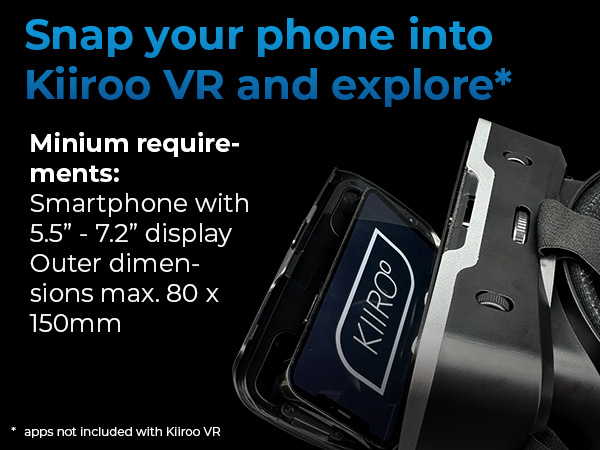 Kiiroo VR Headset, Glasses-Friendly, iPhone, Android &amp; Windows, 5.5"-7.2", Fixed Focus, 360 Video