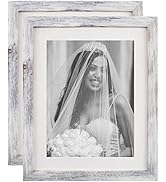 TOFOREVO Picture Frames 8x10 Set of 2 Distressed White Wood Grain Photo Frame for Gallery Wall Mo...