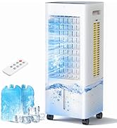 Evaporative Air Cooler with Remote &amp; Timer, 2200+ CFM Portable Fan That Blows Cold Air for Large ...