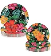 OuMuaMua 100Pcs Heavy Duty Tropical Luau Party Supplies, Tropical Nights Paper Plates Aloha Hawai...