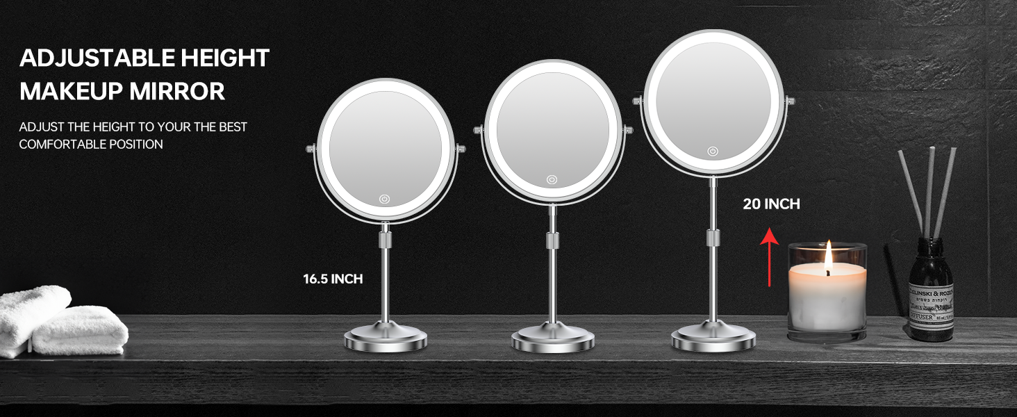 Height Adjustable Lighted Makeup Mirror