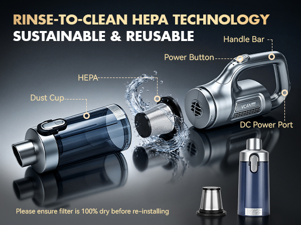 RINSE-TO-CLEAN HEPA TECHNOLOGYSUSTAINABLE &amp;amp; REUSABLE