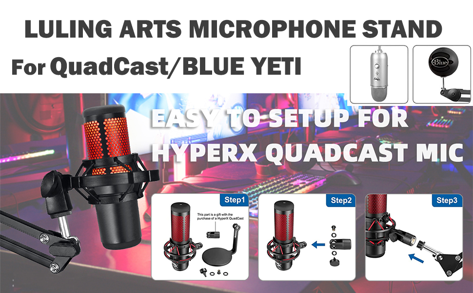 mic stand for hyperx quadcast,blue yeti,blue snowball,blue yeti nano