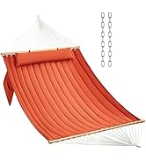 CHULIM Double Quilted Fabric Hammock with Hardwood Spreader Bars and Pillow 450 LBS Capacity 2 Pe...