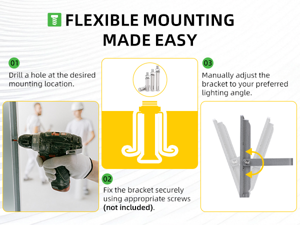 Flexible bracket allows easy installation and angle adjustment for precise outdoor lighting.