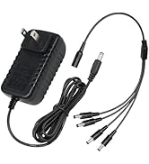 Tugermoola 12V 2A Power Supply Adapter 100-240VAC to 12VDC with 4-Way Power Splitter Cable for Se...
