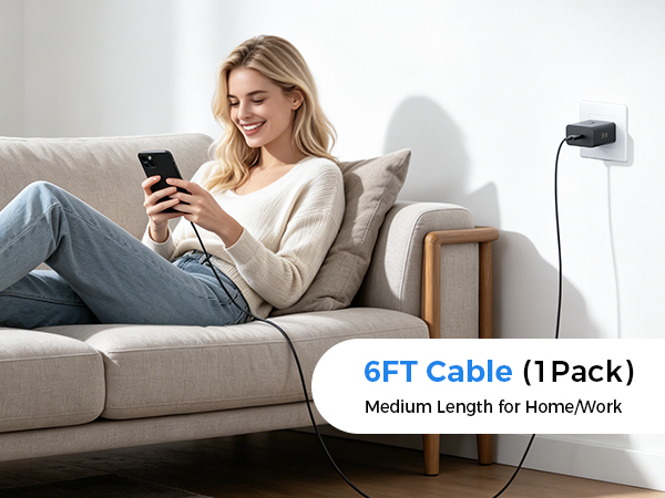 Type C Fast Charging Block with 6.6FT Cable