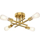 Gold Semi Flush Mount Ceiling Light Fixture, 4-Light Modern Industrial Sputnik Chandelier Light F...