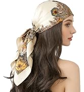 Bawnhaw 35" Large Satin Head Scarf Women Silk-Like Bandana Printed Square Scarves Neck Scarf for ...