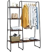 Tangkula Garment Rack with Shelves, Clothes Rack with 5 Shelves &amp; Hanging Bar, Open Wardrobe for ...