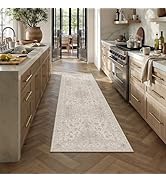 HUGEAR 2x6 Runner Rug Hallway Vintage Beige Machine Washable Neutral Floral Low Pile Carpet Vacuu...
