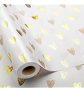 MAYPLUSS Foil Hearts Wrapping Paper Roll - 17 Inch X 33 Feet - Luxury Metallic Golden Heart Desig...