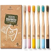 Greenzla Kids Bamboo Toothbrushes (6 Pack) | BPA Free Soft Bristles Toothbrushes 