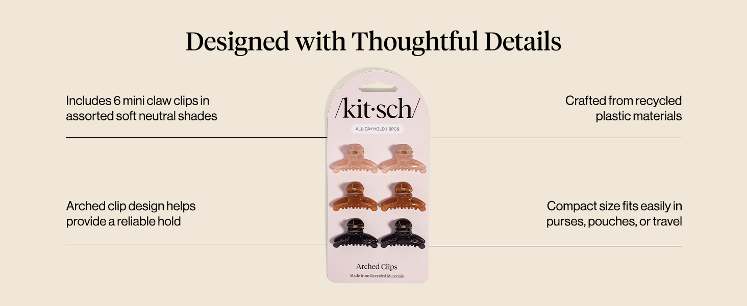 Kitsch Arched Small Hair Clips | Secure Hold Mini Hair Clips | Great For Styling Sections